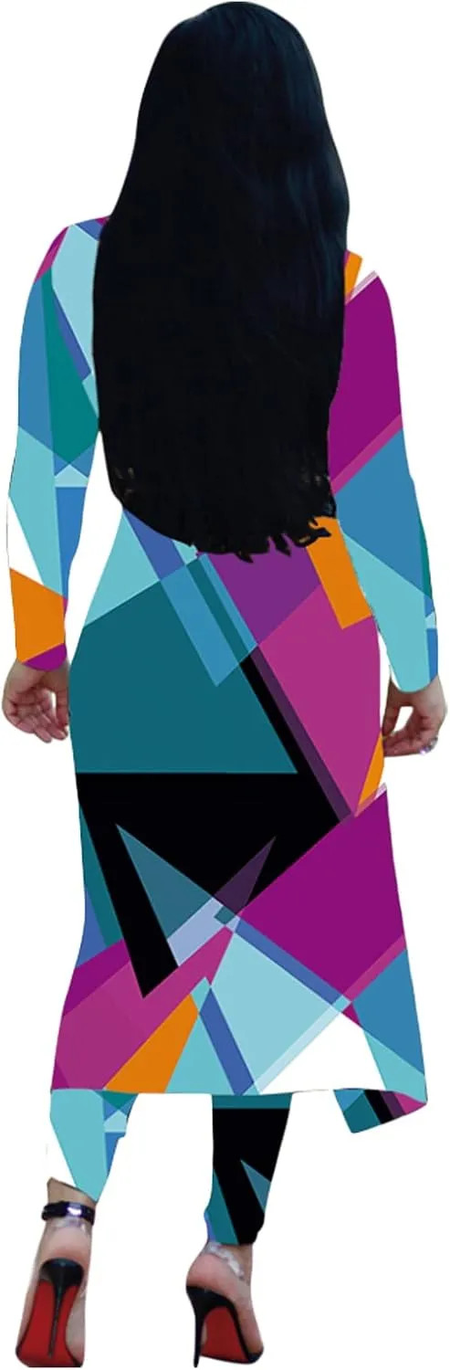 Max2co Women 2 Piece Outfits Floral Long Sleeves Open Front Cardigan Cover up with Leggings High Waist Long Pants Set