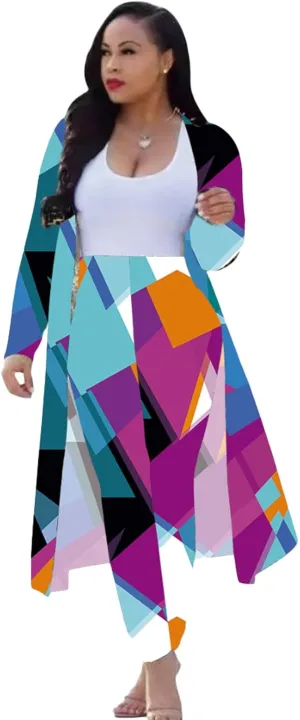 Max2co Women 2 Piece Outfits Floral Long Sleeves Open Front Cardigan Cover up with Leggings High Waist Long Pants Set