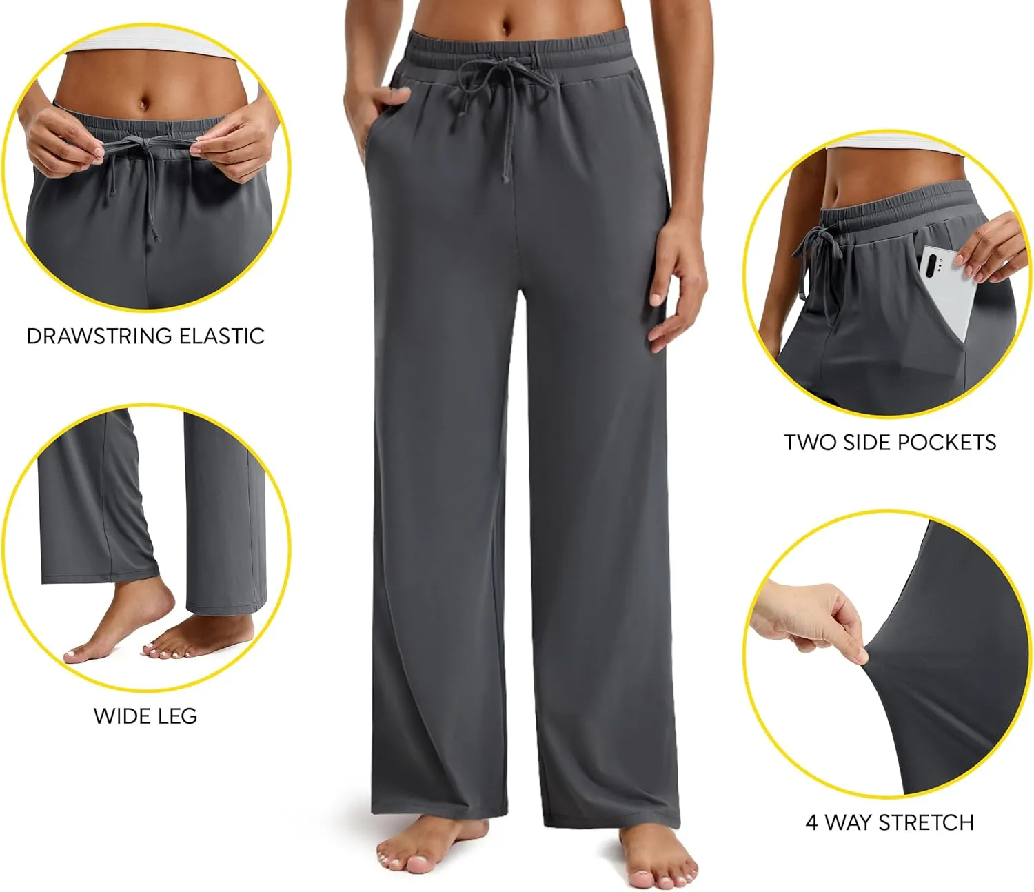 Maxbee Wide Leg Pants for Woman, Loose Sweatpants Women with Pockets,Baggy Casual Drawstring Yoga Pants Long Style