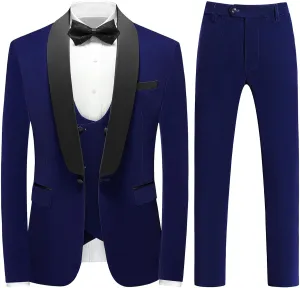 Mens 3 Piece Velvet Slim Fit Suit Tuxedo Suits Shawl Collar One Button Wedding Dinner Prom Jacket Vest Pants Suit Set