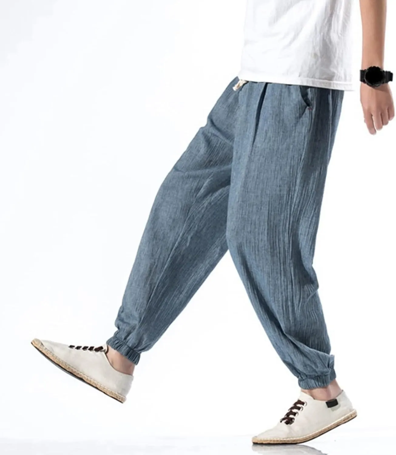 Men's Baggy Solid Color Joggers Pants, Casual Loose Fit Hip Hop Harem Pants with Drawstring