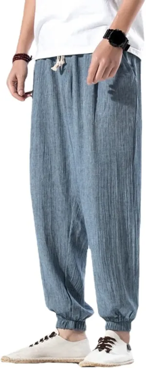 Men's Baggy Solid Color Joggers Pants, Casual Loose Fit Hip Hop Harem Pants with Drawstring