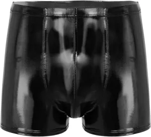 Men's Faux Leather Low Rise Pouch Trunks Shorts Underwear Hot Pants Bikini Briefs