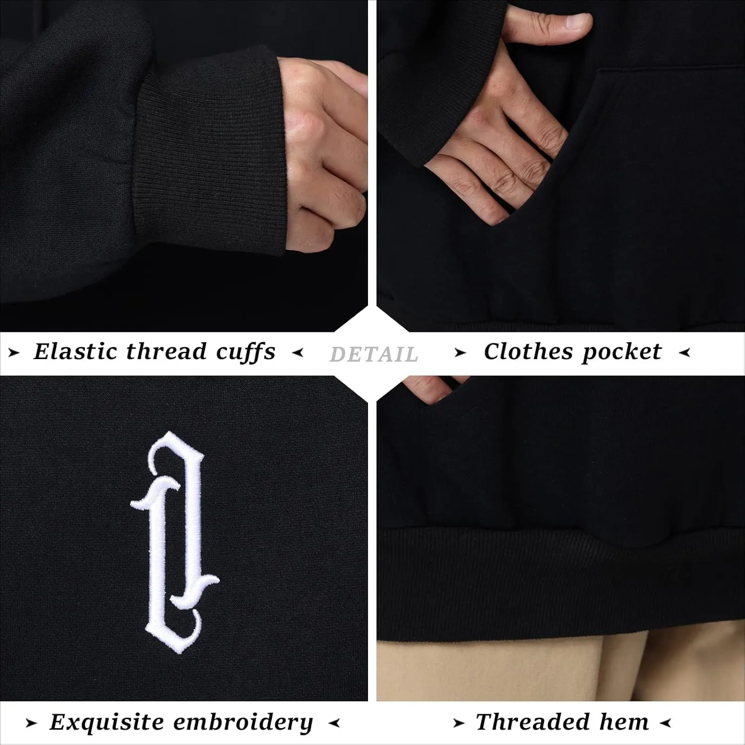 Men's Hoodies for Men Hip-Hop Sweatshirts Fleece Casual Pullover Fall Winter Loose Fit Tops with Embroidery