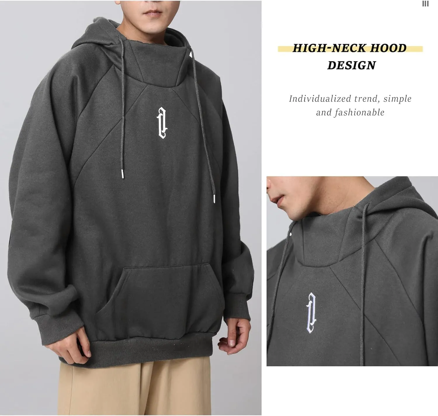 Men's Hoodies for Men Hip-Hop Sweatshirts Fleece Casual Pullover Fall Winter Loose Fit Tops with Embroidery