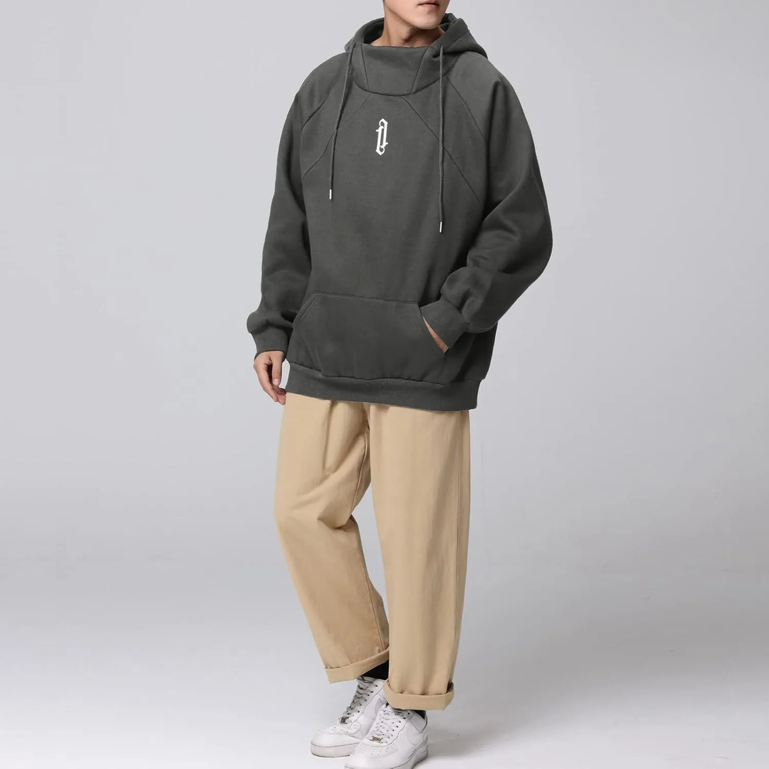 Men's Hoodies for Men Hip-Hop Sweatshirts Fleece Casual Pullover Fall Winter Loose Fit Tops with Embroidery