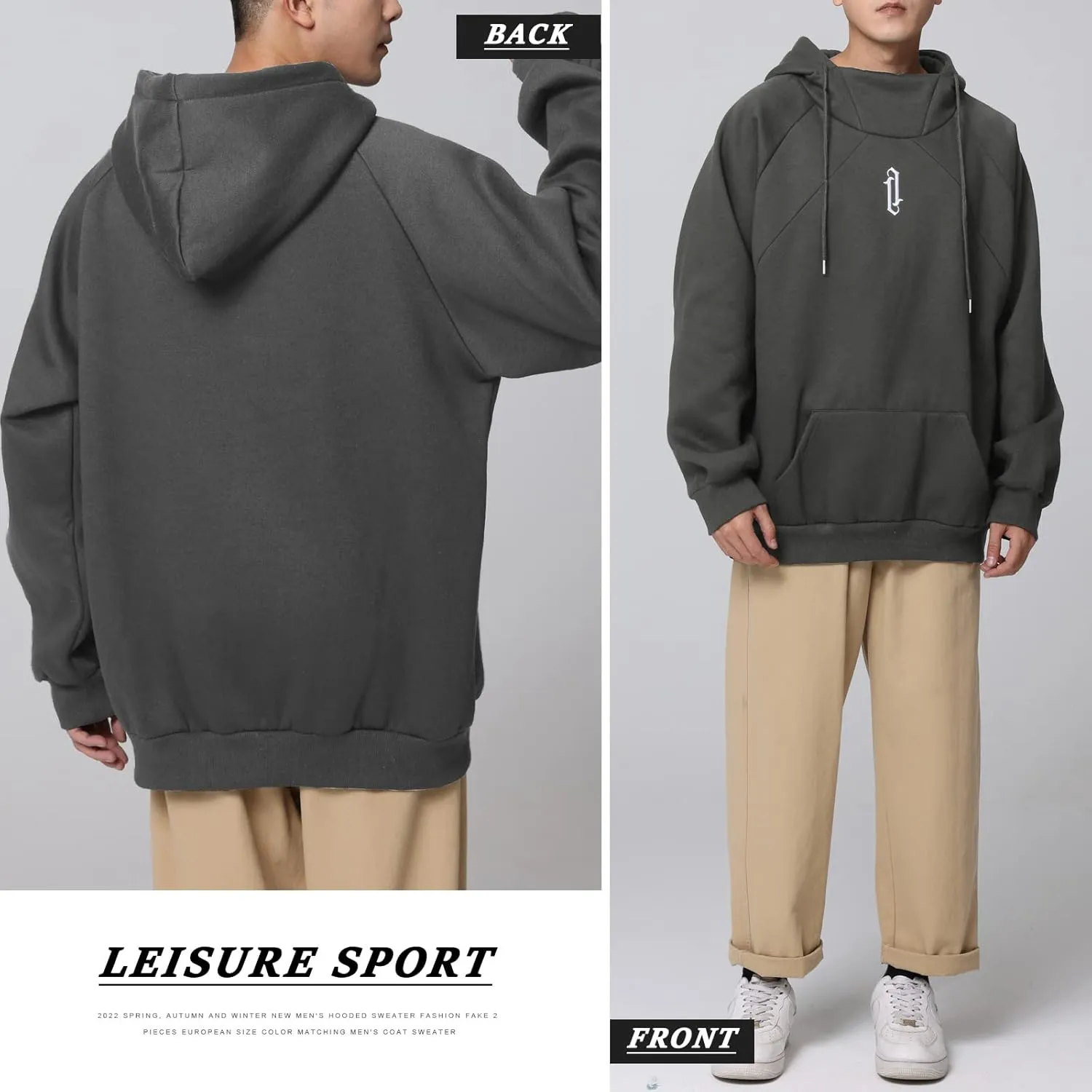 Men's Hoodies for Men Hip-Hop Sweatshirts Fleece Casual Pullover Fall Winter Loose Fit Tops with Embroidery