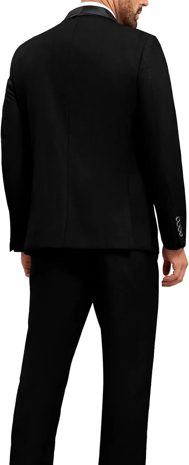 Mens Suit Slim Fit 3 Pieces Suit 1 Button Shawl Lapel Men Suit Blazer Jacket Vest Pants Bow Tie Pocket Square Brooch