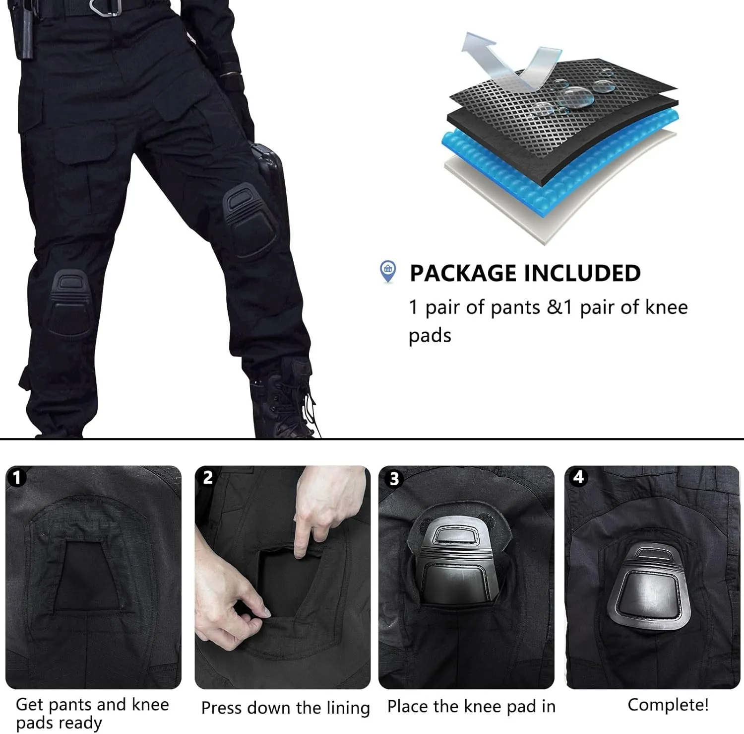 Mens Tactical Pants with Knee Pads Camo Cargo Pants Waterproof Hiking Pants 10 Pockets No Belt