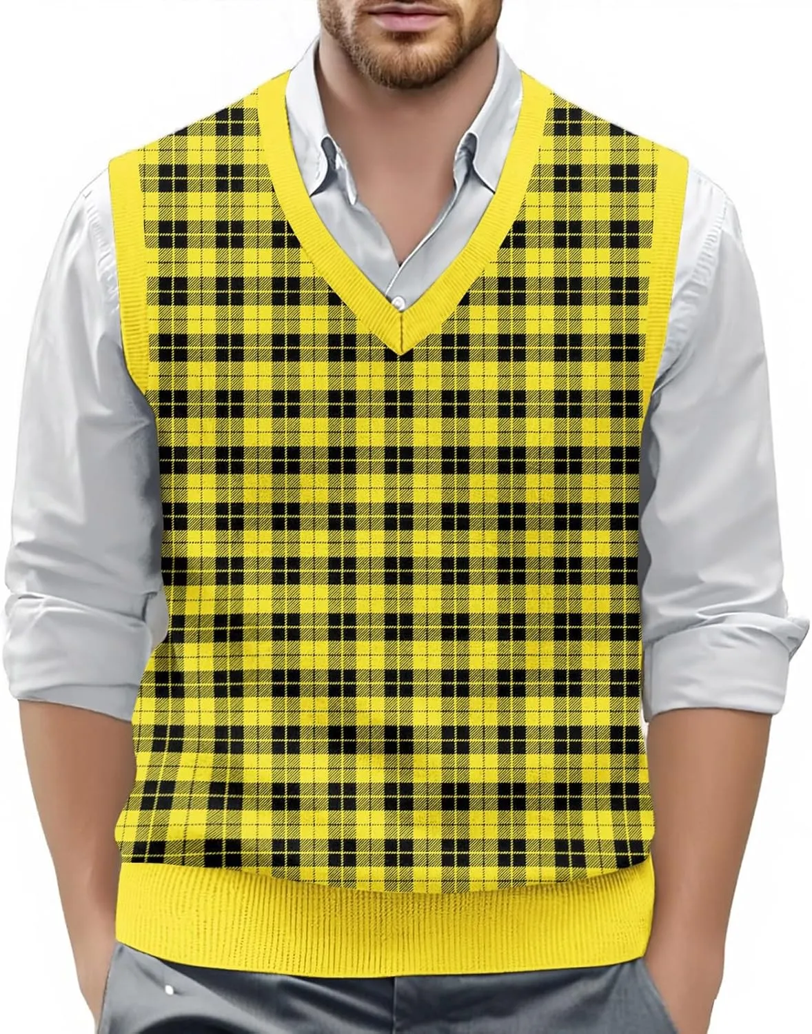 Mens V Neck Sleeveless Knit Pullover Argyle Sweater Vest Casual Business Work Slim Fit Lightweight Tank Tops