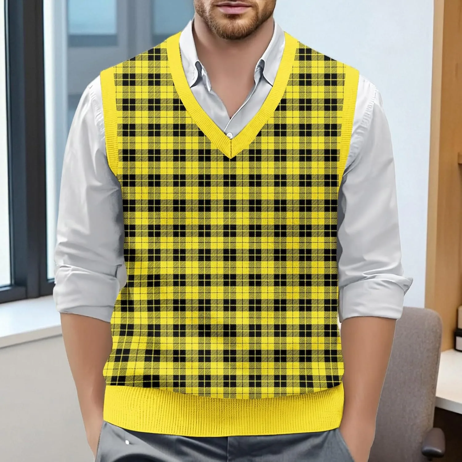 Mens V Neck Sleeveless Knit Pullover Argyle Sweater Vest Casual Business Work Slim Fit Lightweight Tank Tops