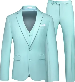 MOGU Mens 3 Piece Suit Slim Fit Pure Color Tuxedos for Wedding Prom