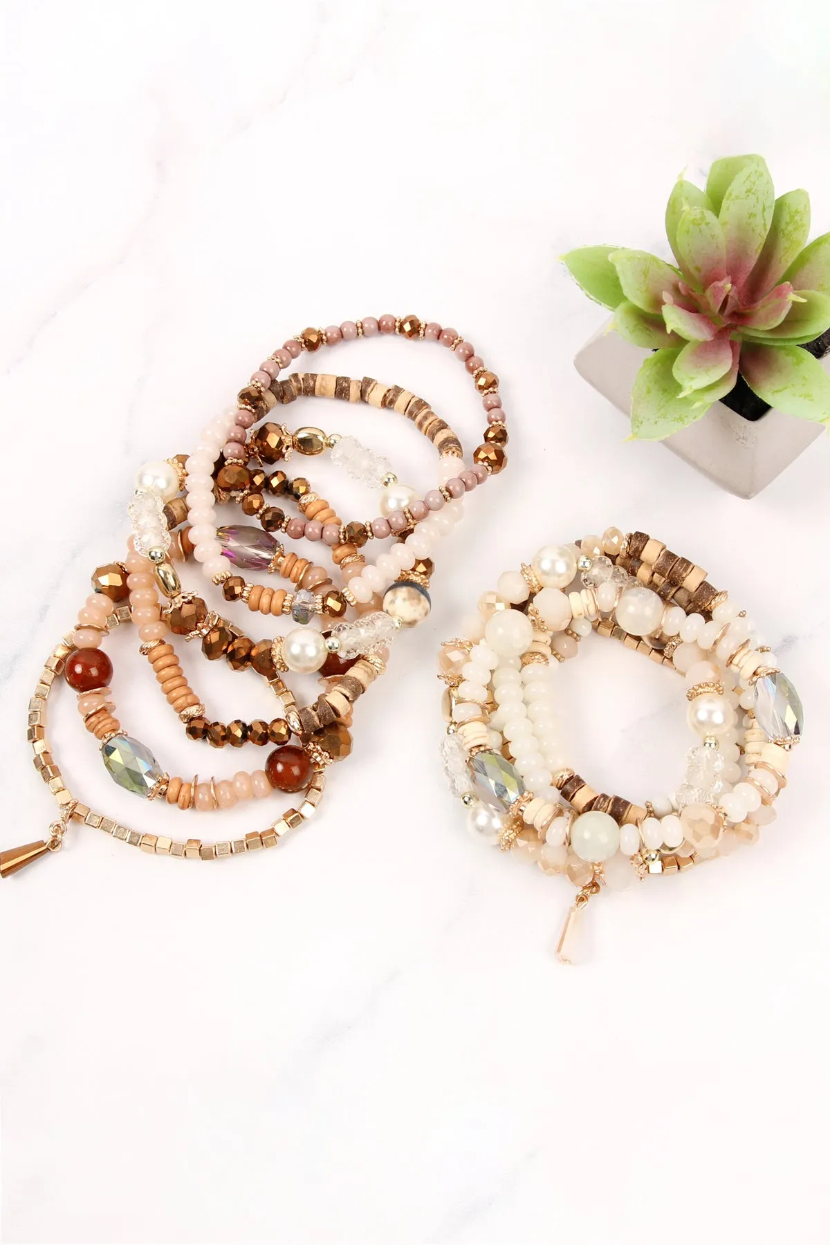MULTI STONE BEADS STACKABLE BRACELET/6PCS