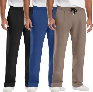 Neer 3 Pack Men's Big and Tall Sweatpants, Athletic Open Bottom Pants with Pockets and Drawstring Workout Lounge Jogger Pants