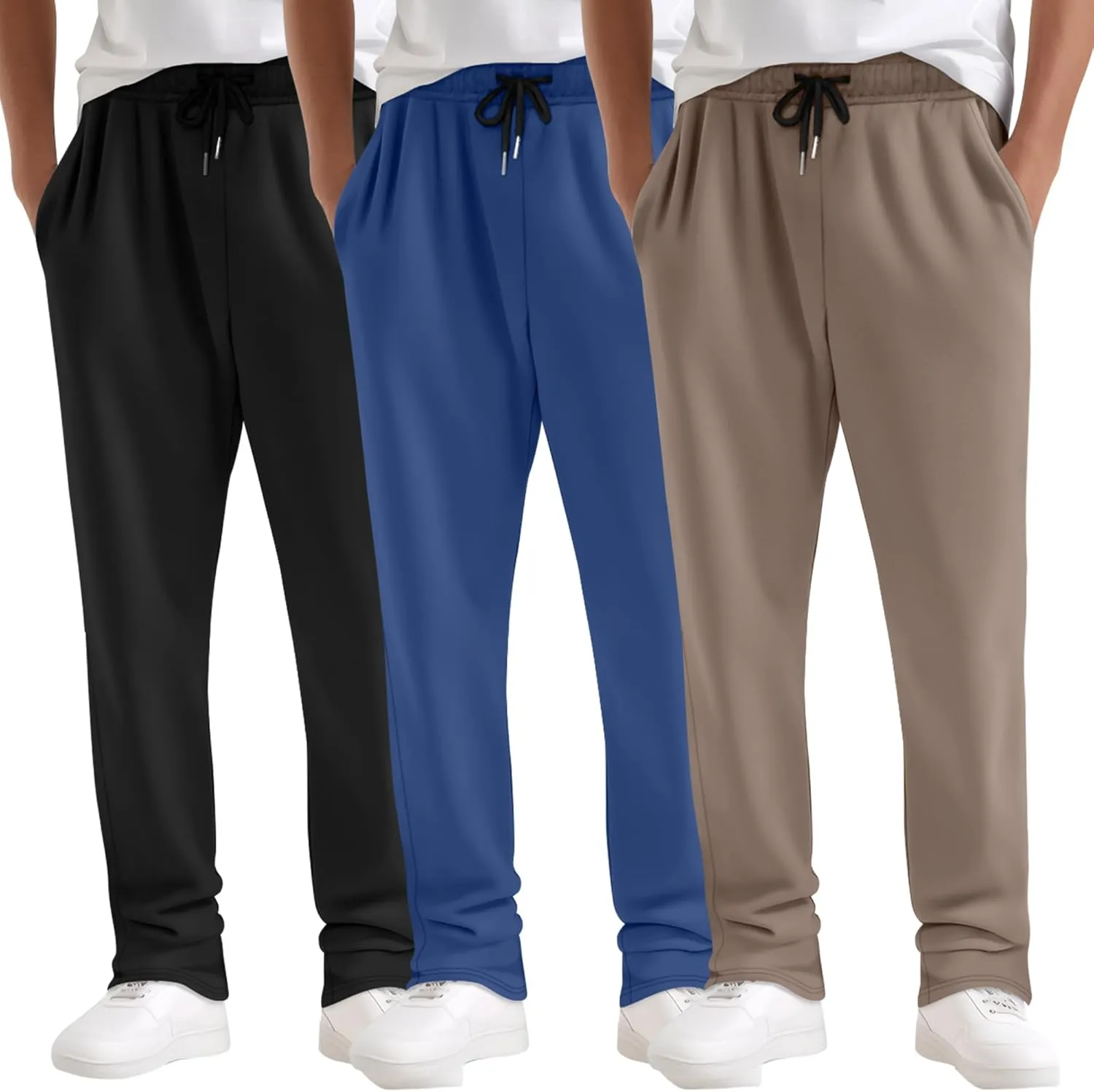 Neer 3 Pack Men's Big and Tall Sweatpants, Athletic Open Bottom Pants with Pockets and Drawstring Workout Lounge Jogger Pants