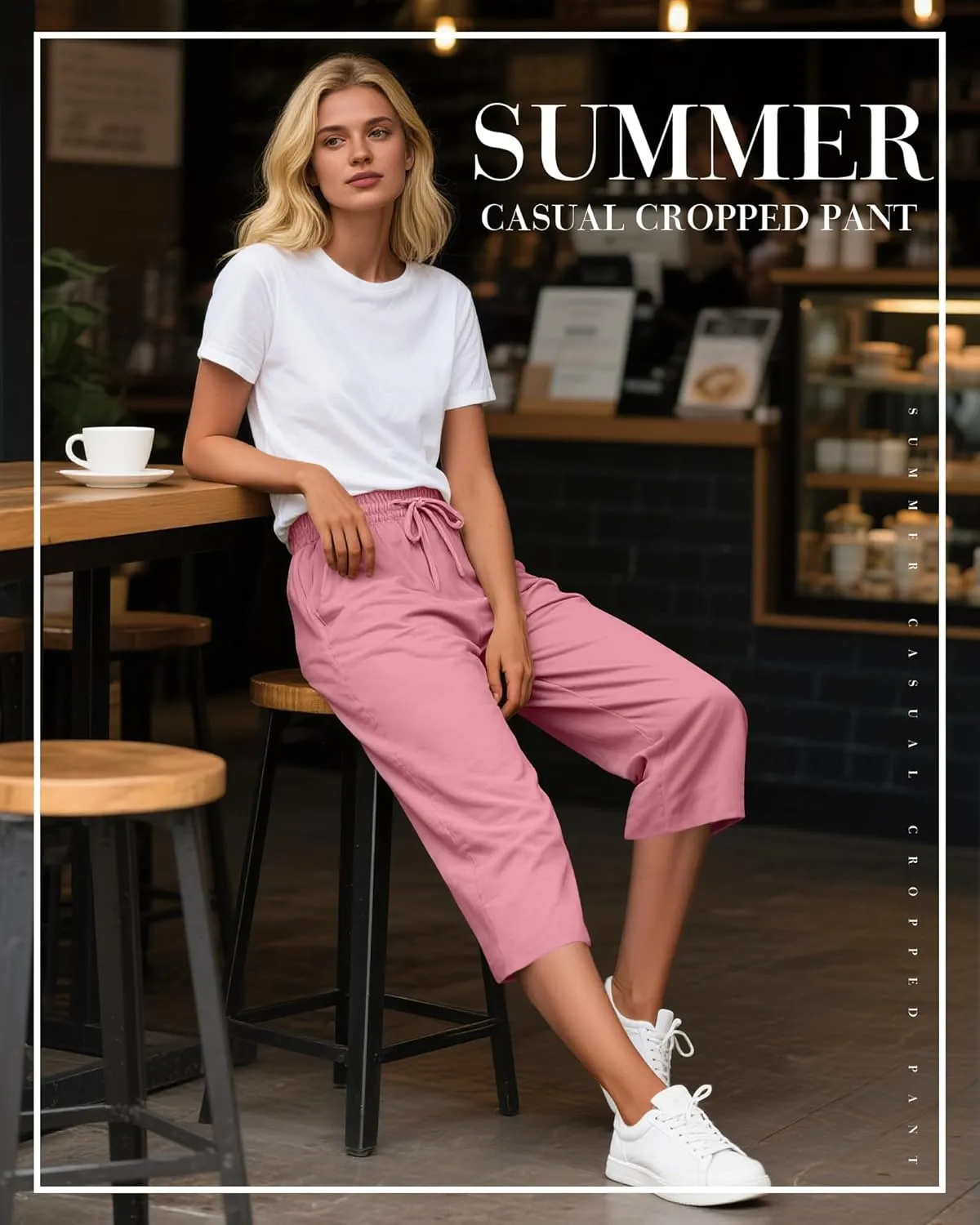 Neer 4 Pack Women's Cotton Capri Pants, Loose Drawstring Workout Capris Sweatpant Summer Casual Yoga Cropped Pant with Pocket