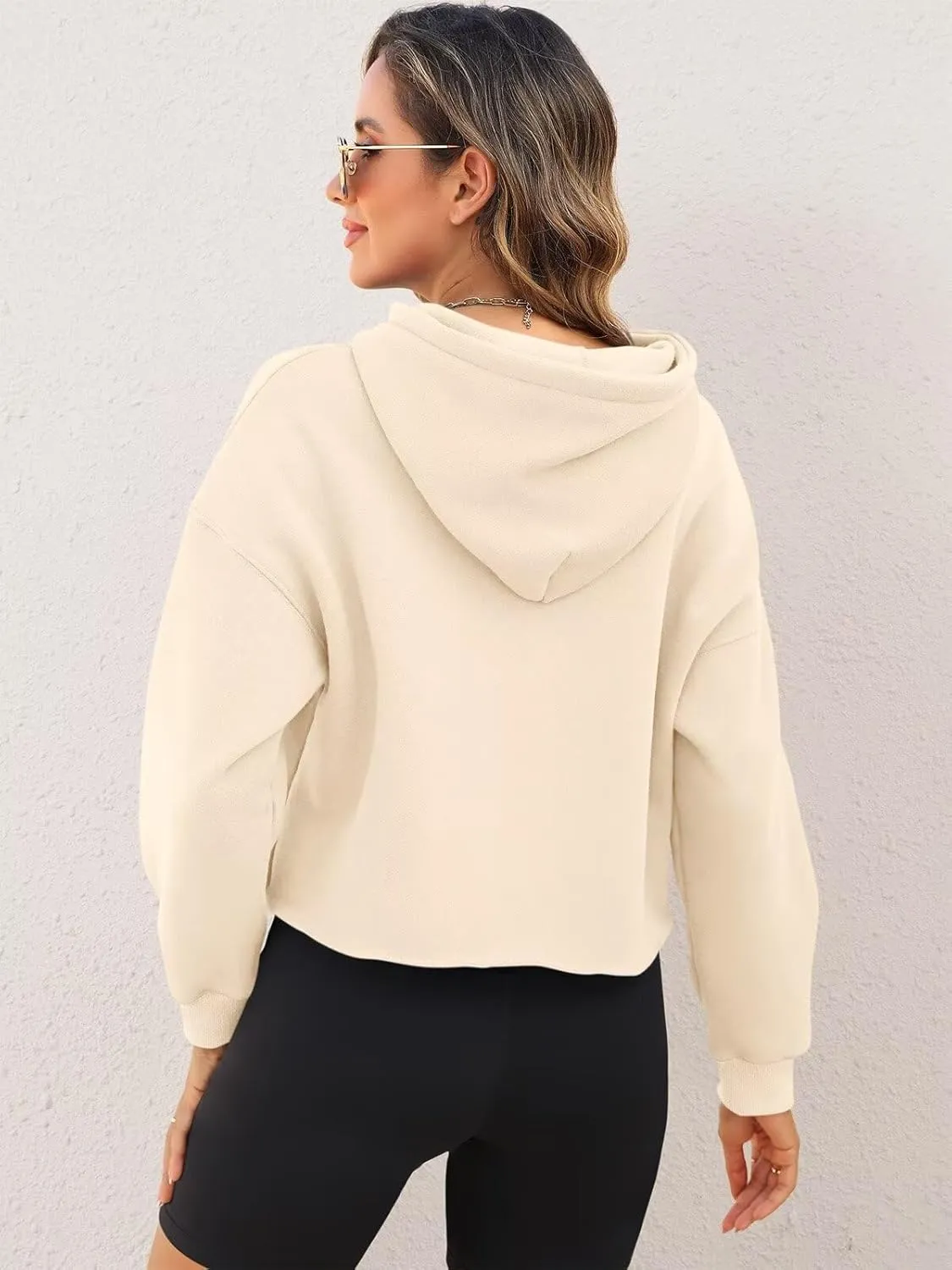 ORANDESIGNE Woman Letter Graphic Print Cropped Hoodie Long Sleeve Crop Fleece Casual Workout Loose Pullover Sweatshirt Tops