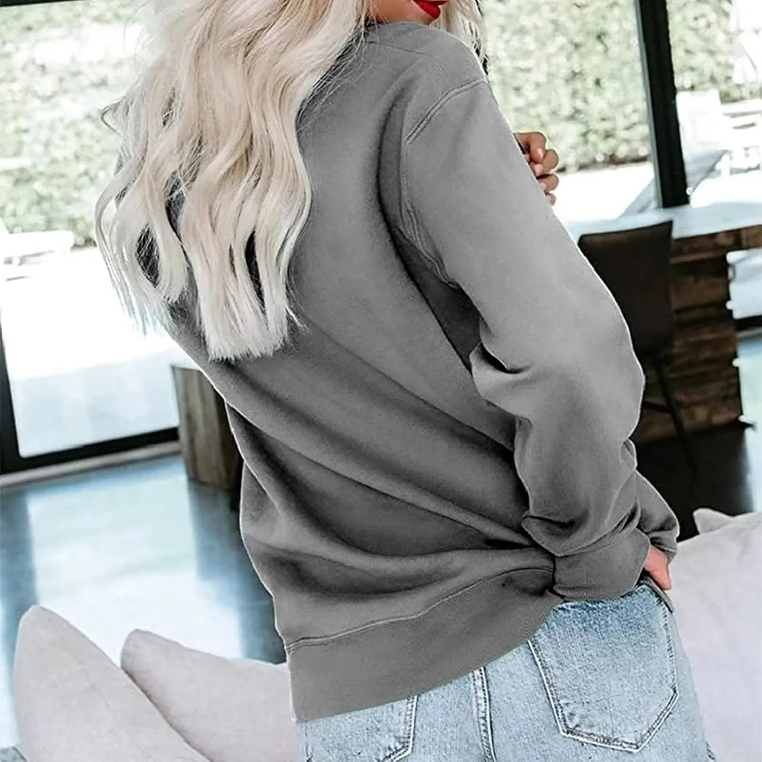 Oversized Sweatshirt for Women Fleece Crewneck Sweatshirts with Pocekt No Hood Casual Comfy Long Sleeve Pullover Tops