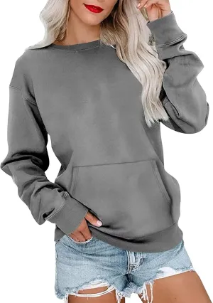 Oversized Sweatshirt for Women Fleece Crewneck Sweatshirts with Pocekt No Hood Casual Comfy Long Sleeve Pullover Tops
