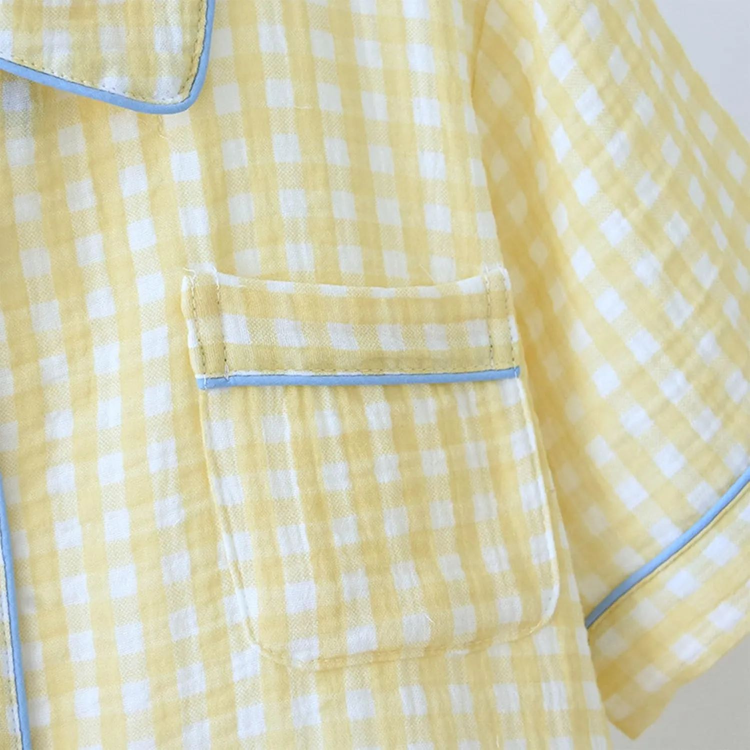Pajamas for women Set Plaid Cotton Gauze Short Sleeve Tops and Pants Loungwear Pjs Gingham Lounge Set
