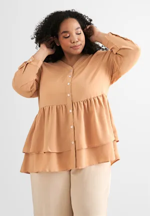 Parlea Button Tiered Peplum Blouse