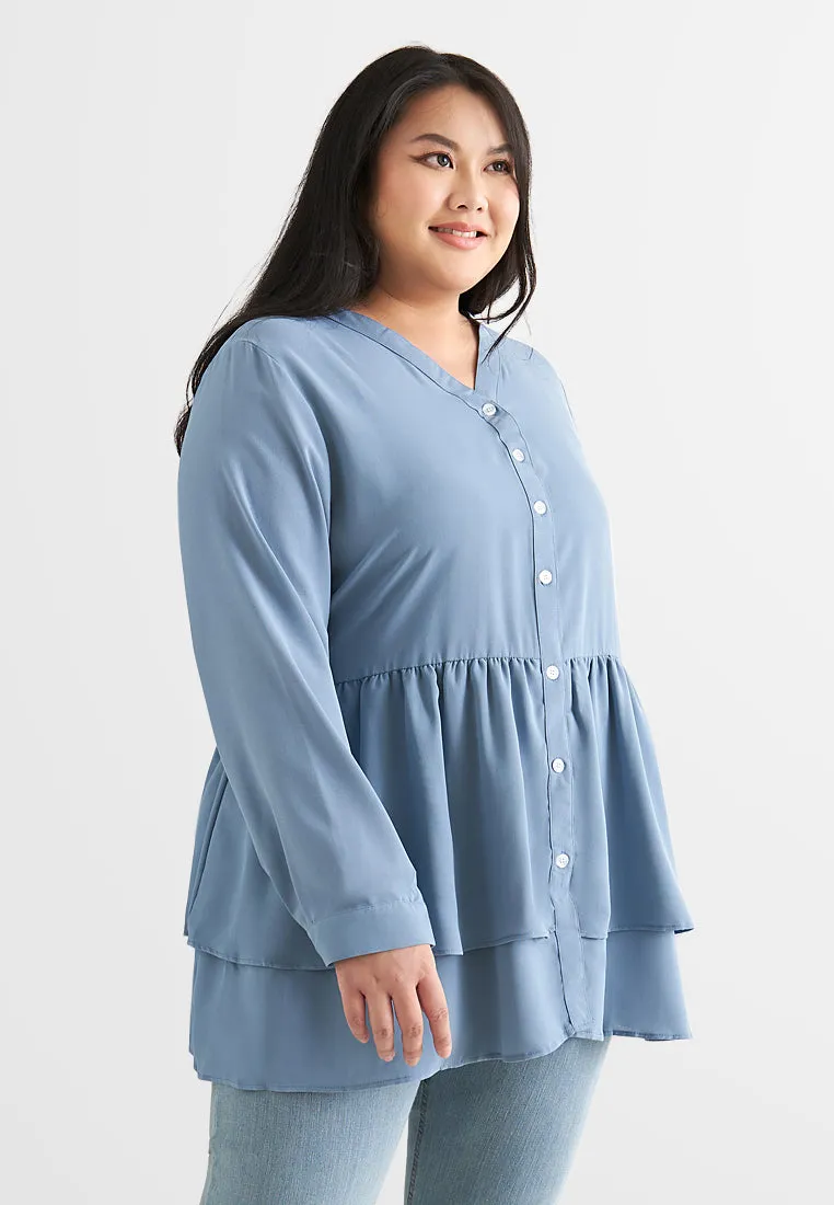 Parlea Button Tiered Peplum Blouse