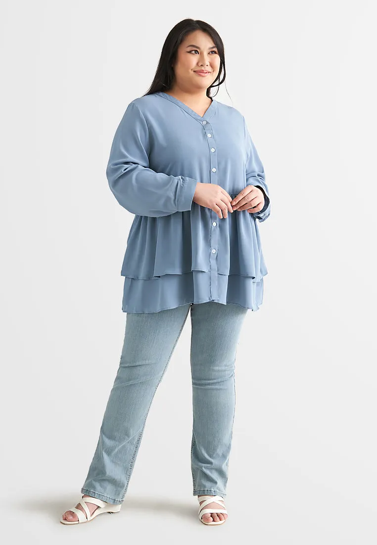 Parlea Button Tiered Peplum Blouse