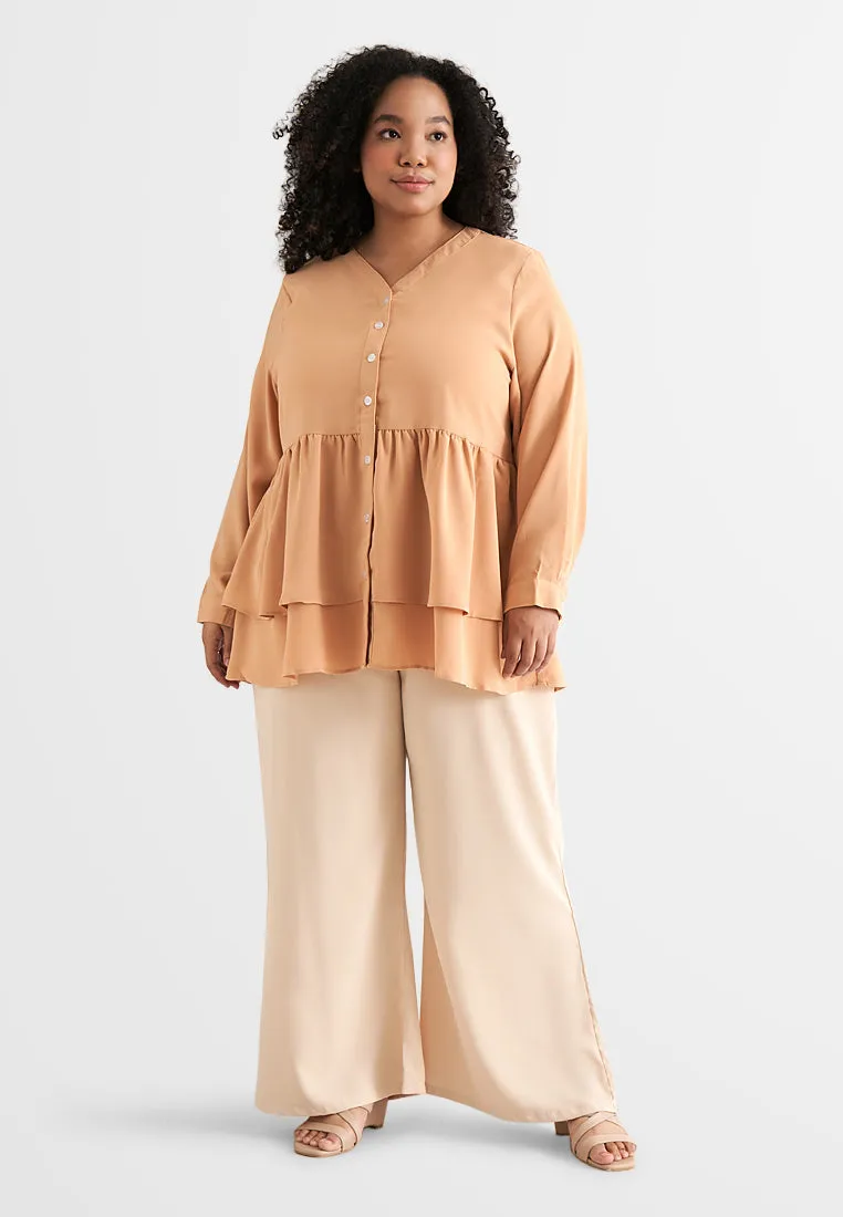 Parlea Button Tiered Peplum Blouse