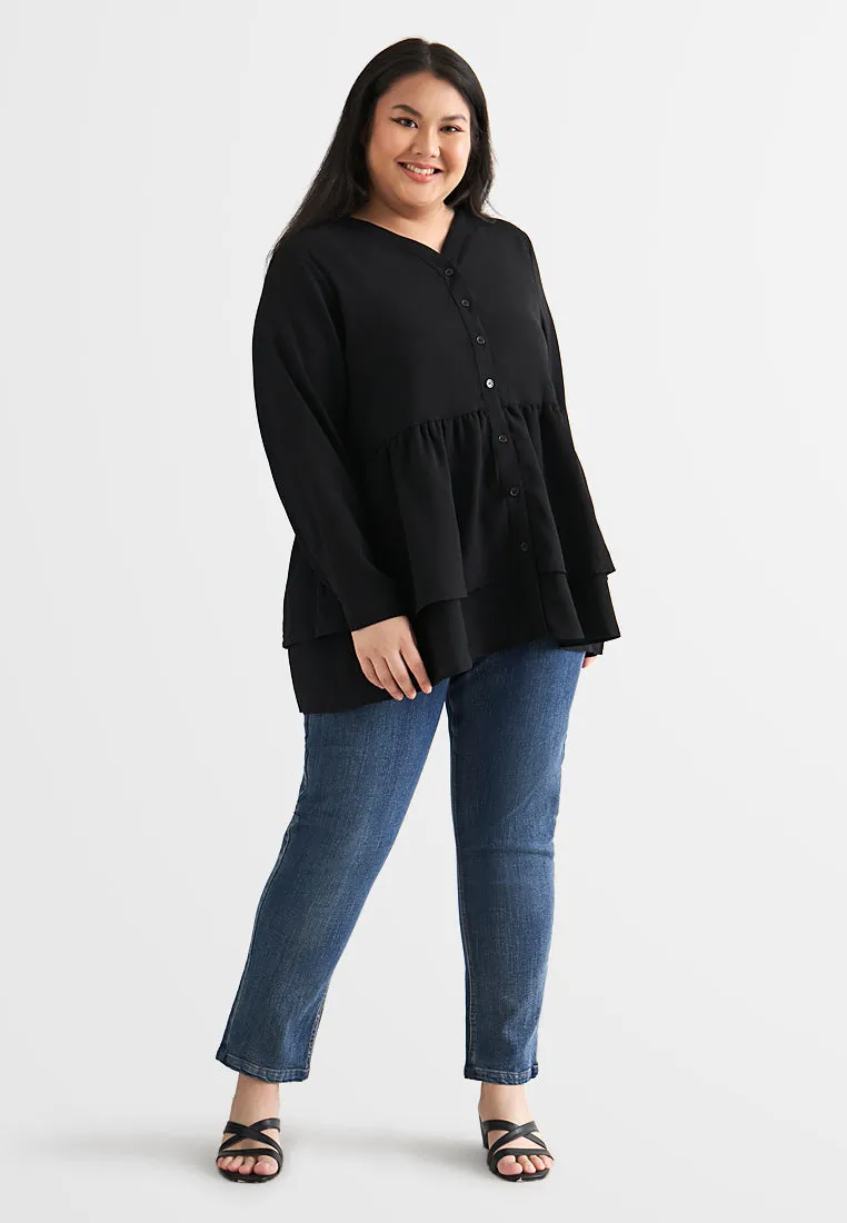 Parlea Button Tiered Peplum Blouse