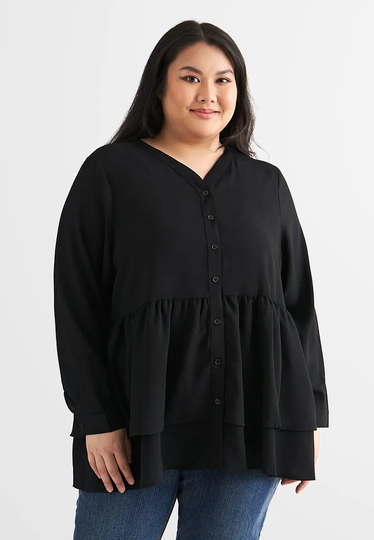 Parlea Button Tiered Peplum Blouse