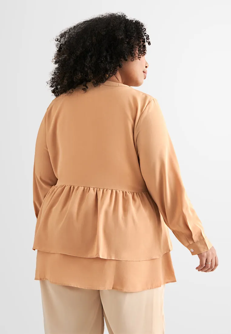 Parlea Button Tiered Peplum Blouse
