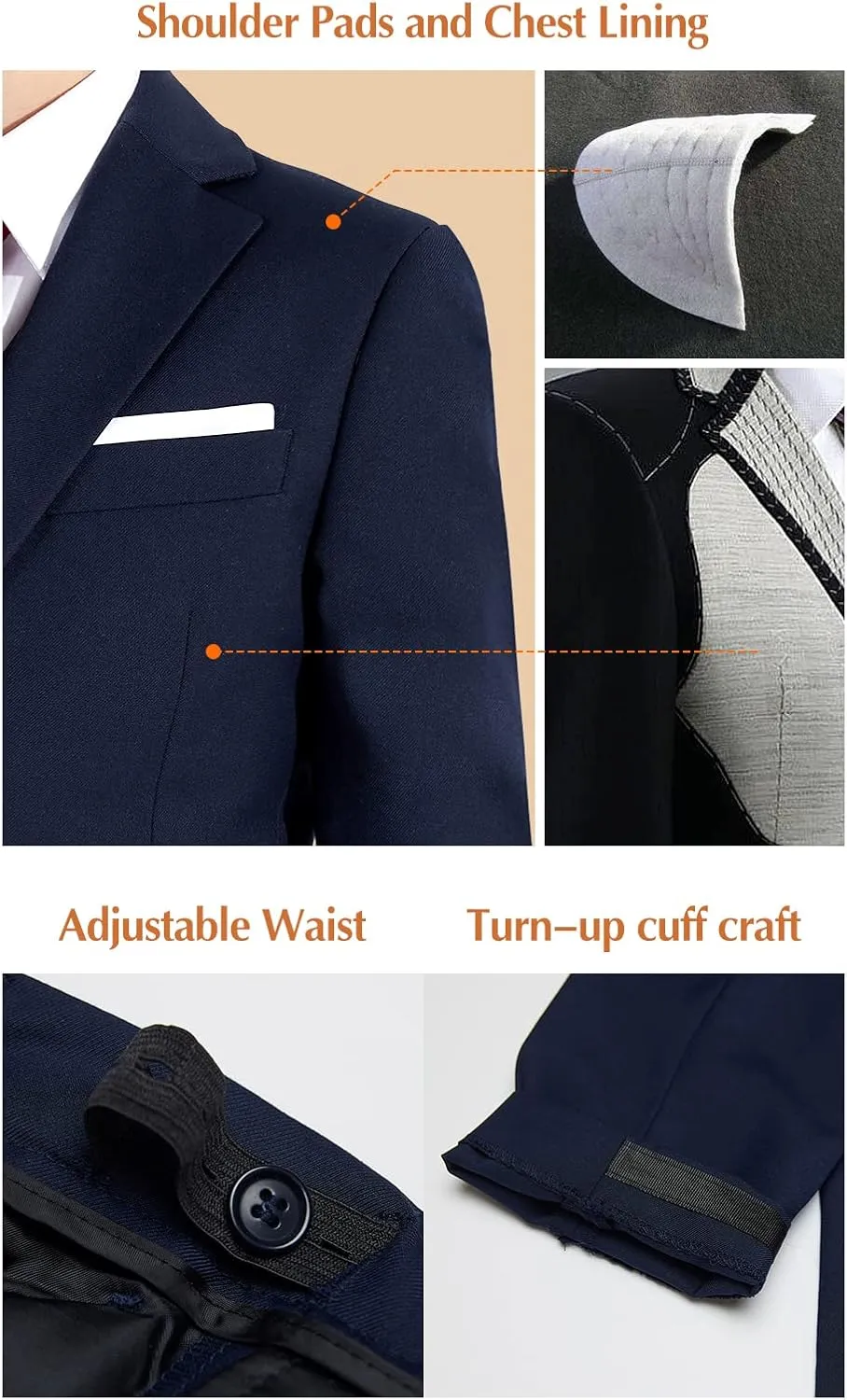 Plavict Boys Formal Suit Slim Fit for Boys Wedding Ring Bearer Outfit with Adjustable Waist