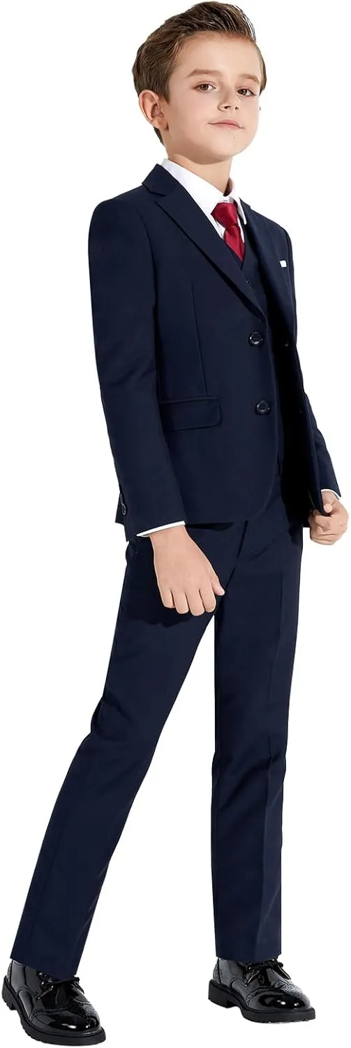 Plavict Boys Formal Suit Slim Fit for Boys Wedding Ring Bearer Outfit with Adjustable Waist