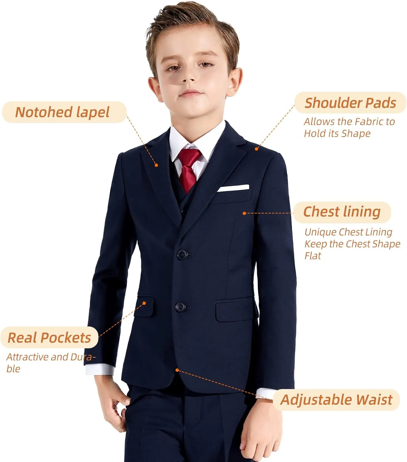 Plavict Boys Formal Suit Slim Fit for Boys Wedding Ring Bearer Outfit with Adjustable Waist
