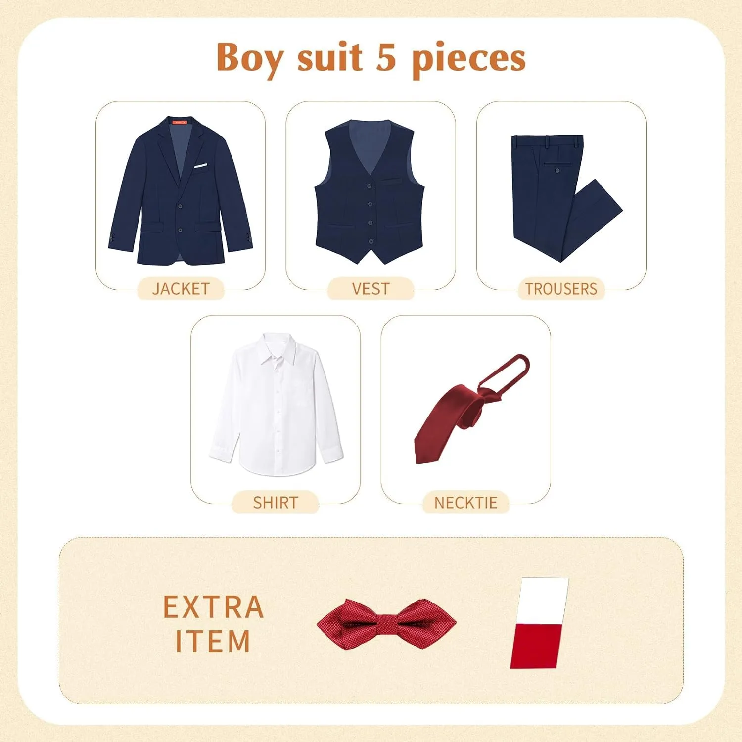 Plavict Boys Formal Suit Slim Fit for Boys Wedding Ring Bearer Outfit with Adjustable Waist