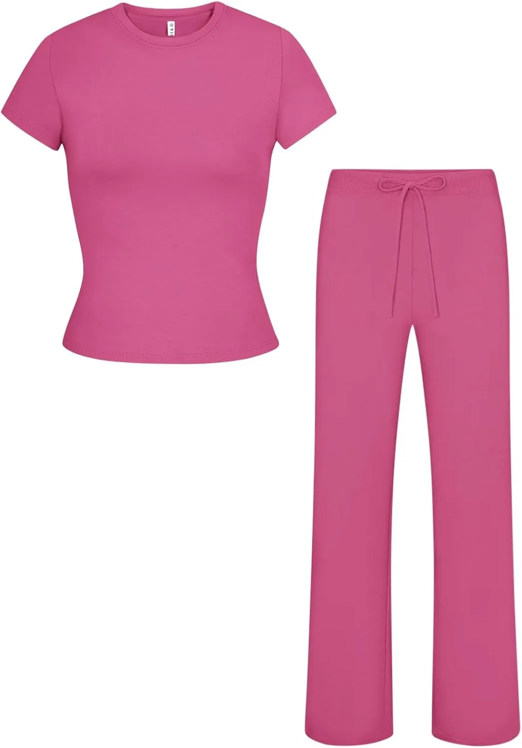 REORIA Women's 2 Piece Lounge Sets Short Sleeve Basic Tops Straight Leg Pants Comfy Casual Outfits Tracksuits