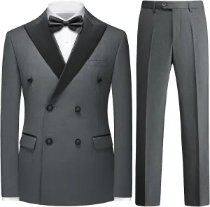 Rogers & Morris Tuxedo Suits for Men Solid 2 Piece Regular Fit Formal Set Peak Lapels Double Breasted Jacket and Pants