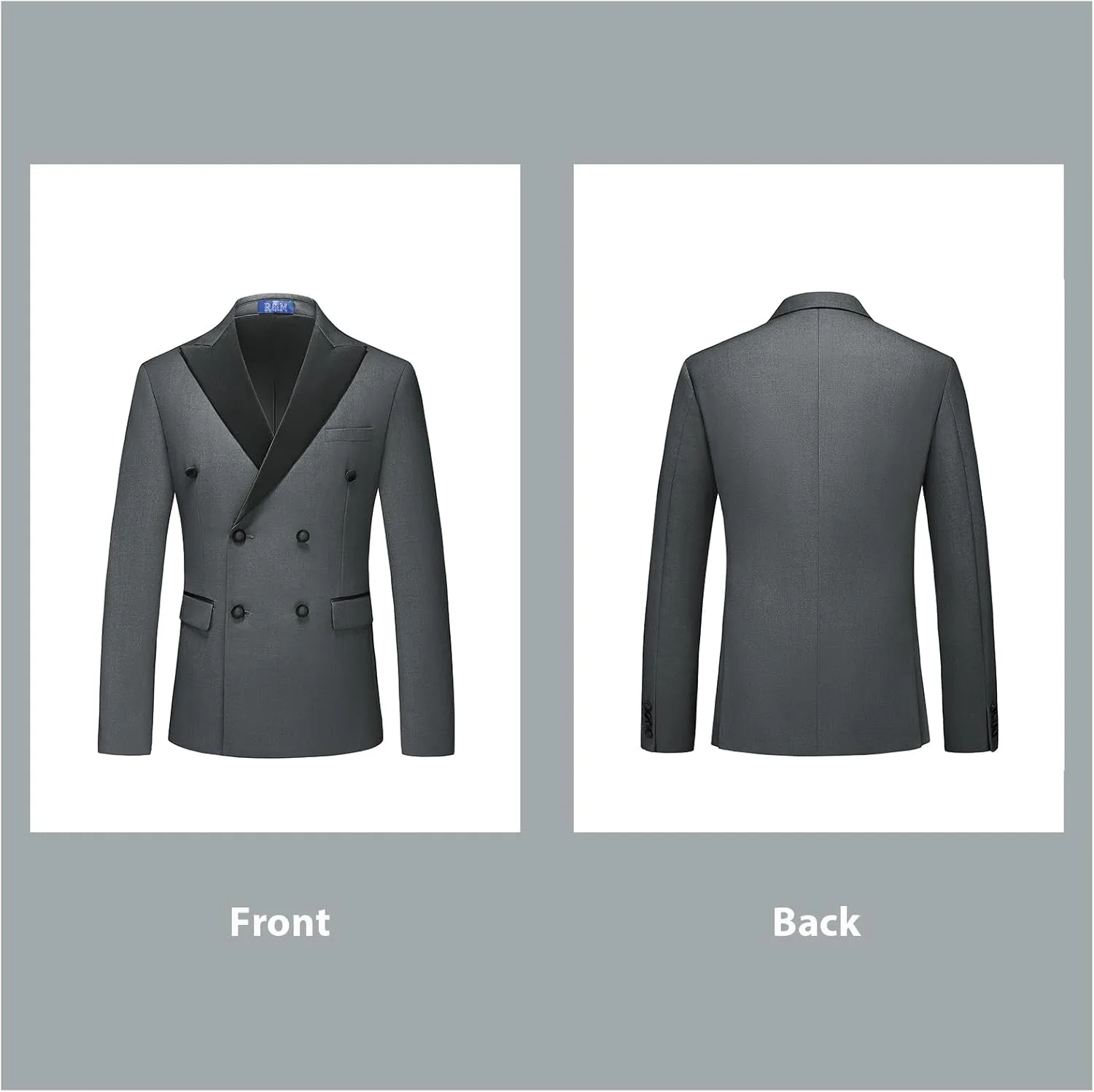 Rogers & Morris Tuxedo Suits for Men Solid 2 Piece Regular Fit Formal Set Peak Lapels Double Breasted Jacket and Pants