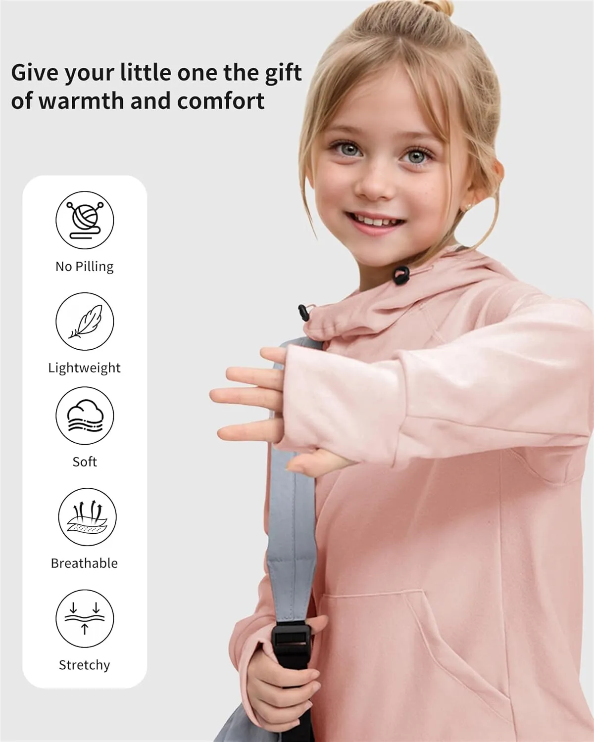Rolanko Girls Hoodies Fleece Sweatshirts Long Sleeve Cozy lightweight Pullover Tops with Pocket Kids Warm Velvet Outwear