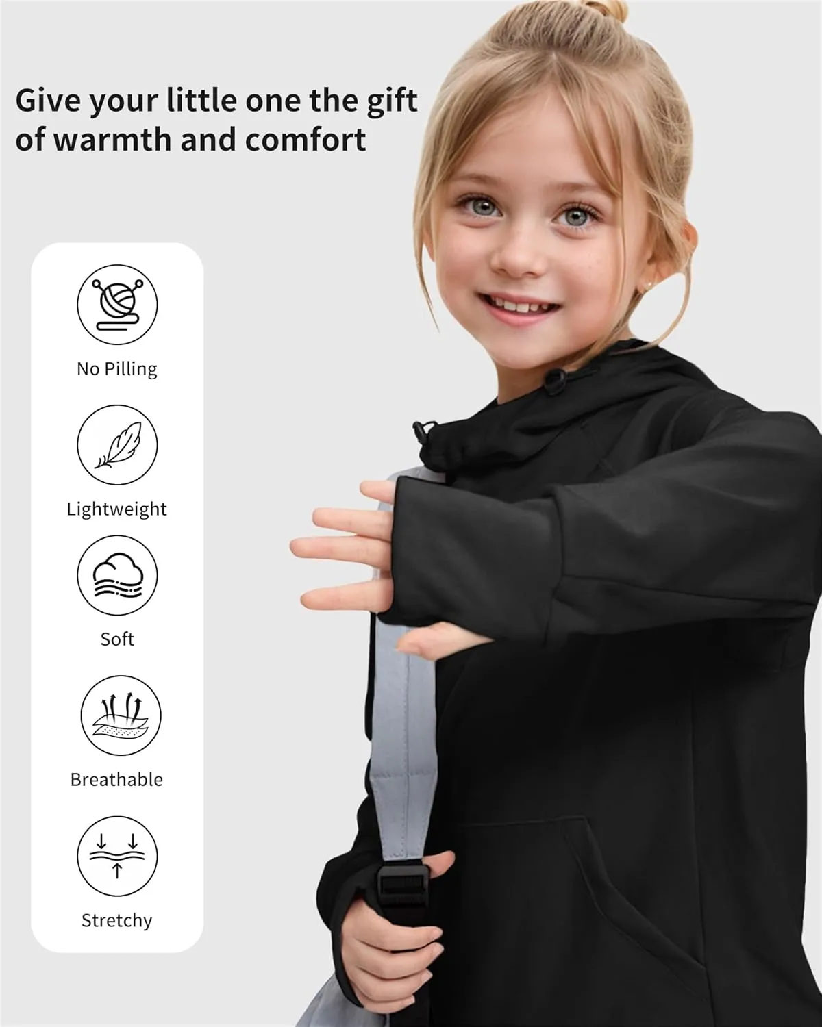 Rolanko Girls Hoodies Fleece Sweatshirts Long Sleeve Cozy lightweight Pullover Tops with Pocket Kids Warm Velvet Outwear