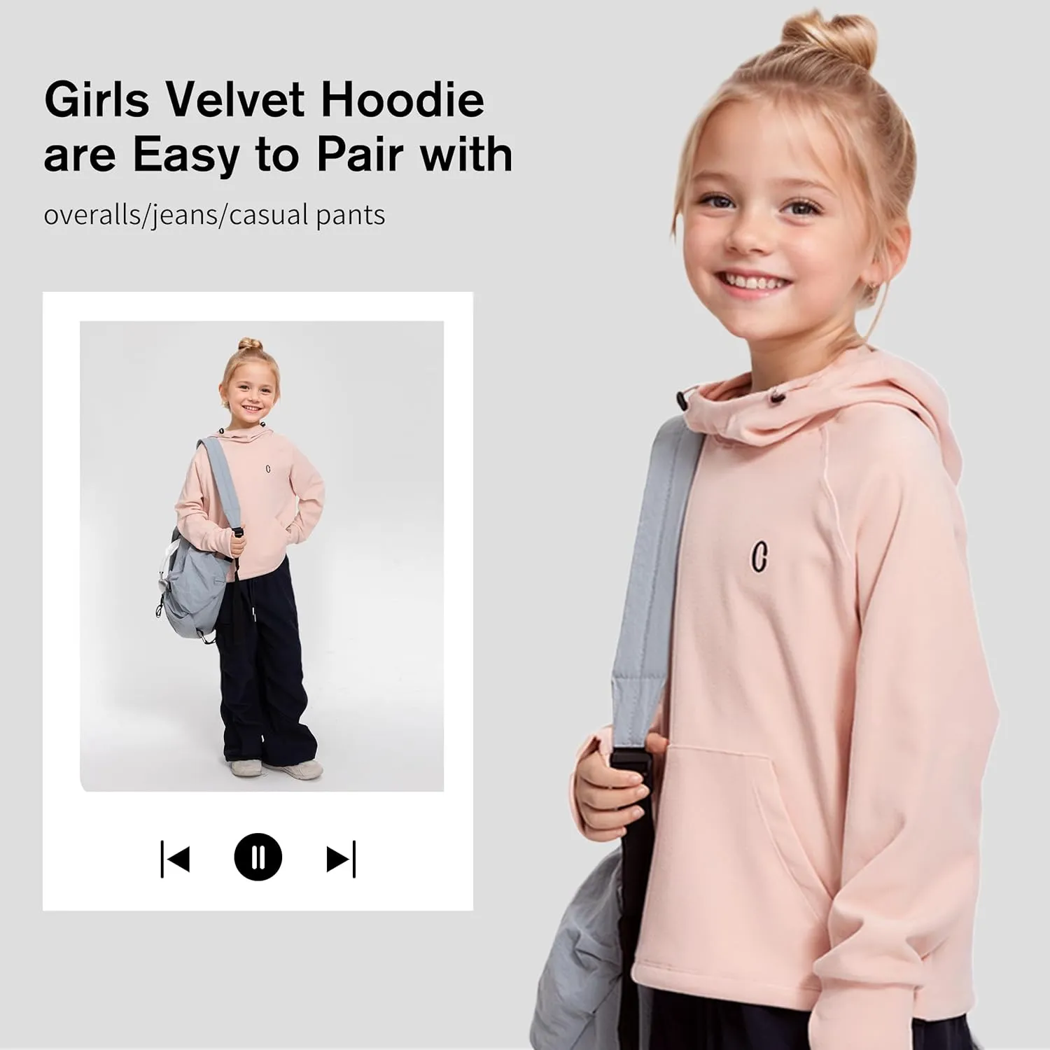 Rolanko Girls Hoodies Fleece Sweatshirts Long Sleeve Cozy lightweight Pullover Tops with Pocket Kids Warm Velvet Outwear