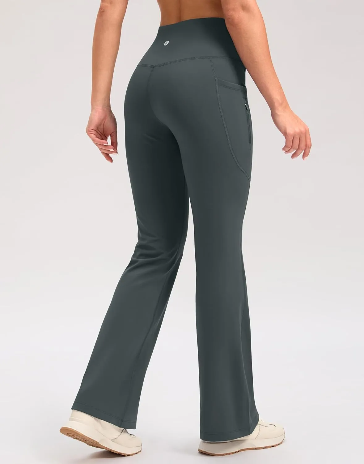SANTINY Fleece Lined Flare Leggings Women 28.5/30.5/32 Water Resistant Winter Bell Bottom Hiking Yoga Pants with Pockets