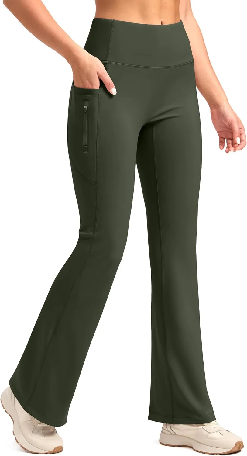 SANTINY Fleece Lined Flare Leggings Women 28.5/30.5/32 Water Resistant Winter Bell Bottom Hiking Yoga Pants with Pockets