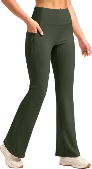 SANTINY Fleece Lined Flare Leggings Women 28.5/30.5/32 Water Resistant Winter Bell Bottom Hiking Yoga Pants with Pockets