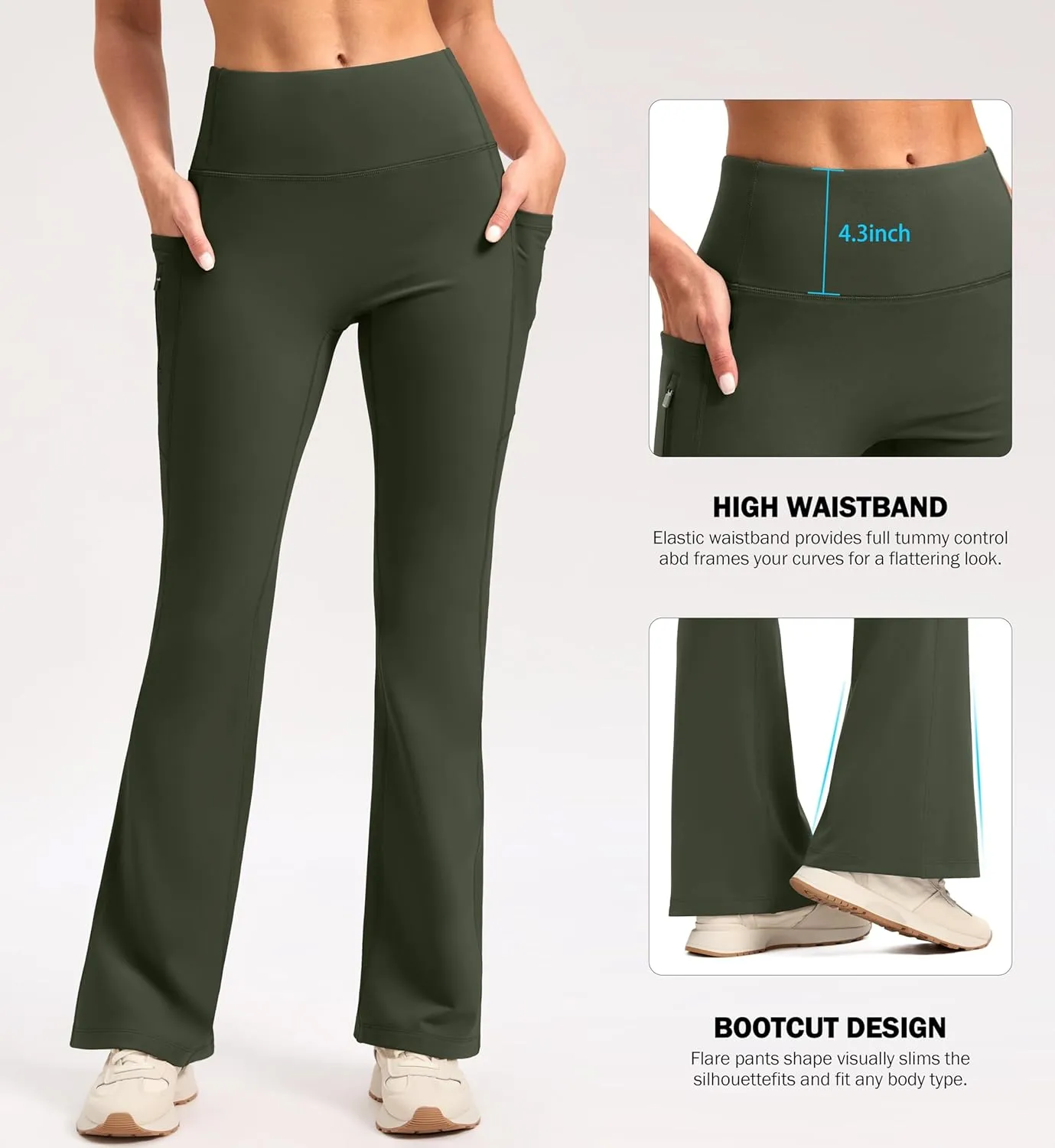 SANTINY Fleece Lined Flare Leggings Women 28.5/30.5/32 Water Resistant Winter Bell Bottom Hiking Yoga Pants with Pockets