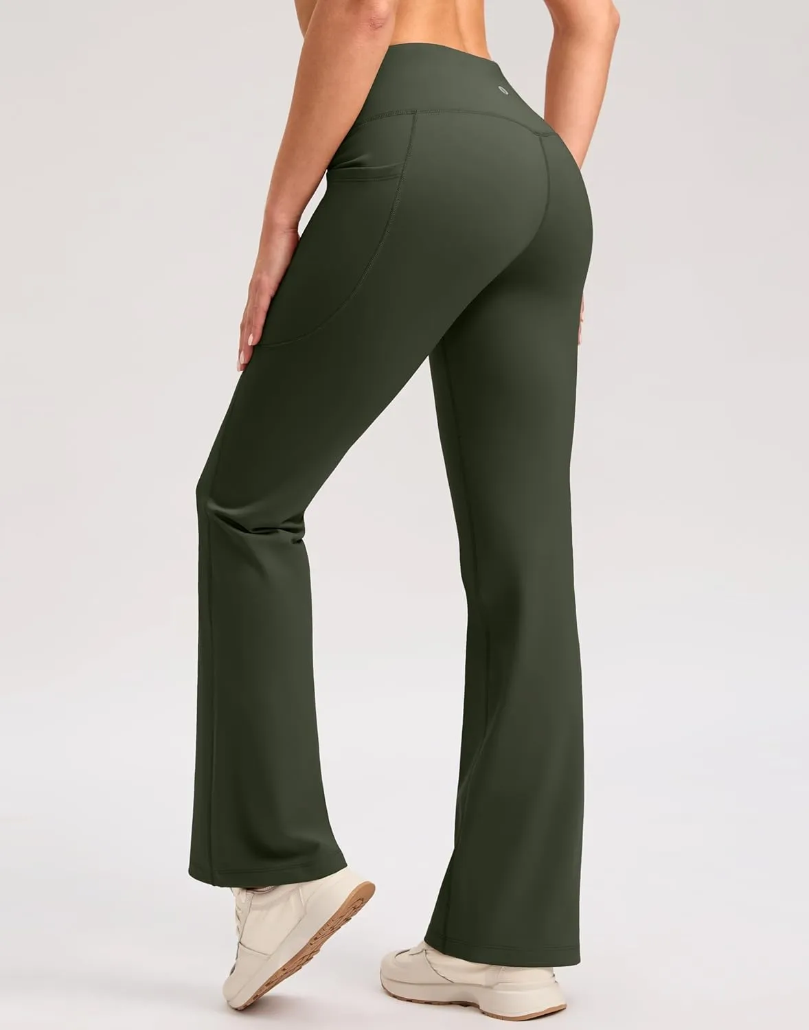 SANTINY Fleece Lined Flare Leggings Women 28.5/30.5/32 Water Resistant Winter Bell Bottom Hiking Yoga Pants with Pockets