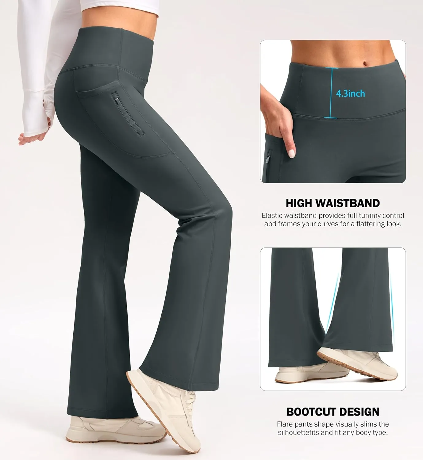 SANTINY Fleece Lined Flare Leggings Women 28.5/30.5/32 Water Resistant Winter Bell Bottom Hiking Yoga Pants with Pockets