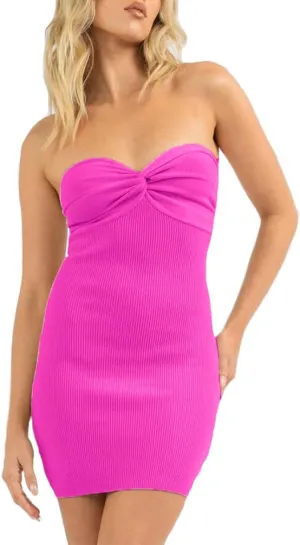 Sdencin Women Sexy Twist Knot Front Ribbed Knit Bodycon Bandeau Tube Mini Dress Solid Strapless Short Pencil Party Dress