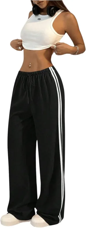SHENHE Women's Wide Leg Loose Sweatpants Low Rise Y2k Drawstring Workout Sports Pants
