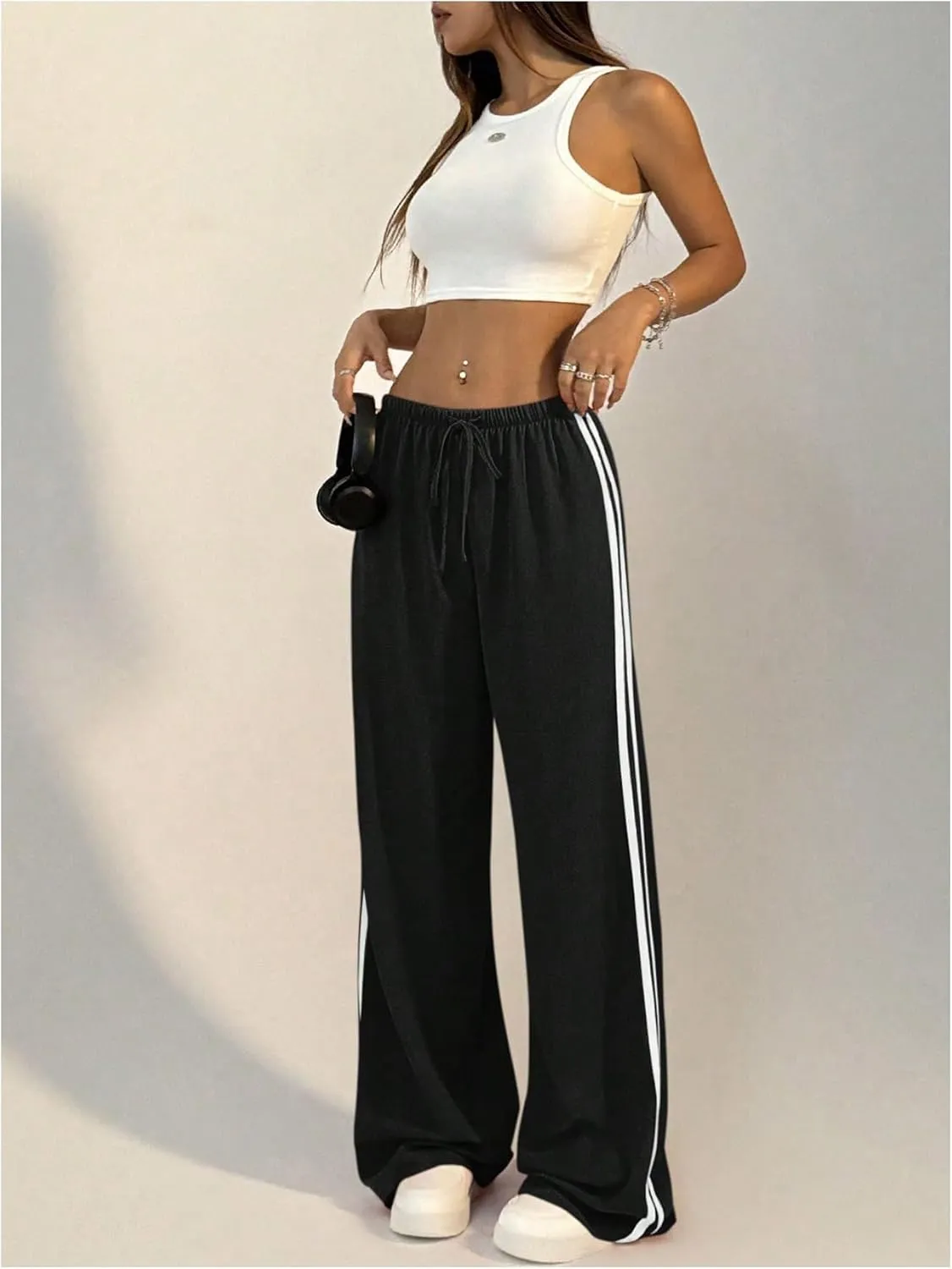 SHENHE Women's Wide Leg Loose Sweatpants Low Rise Y2k Drawstring Workout Sports Pants